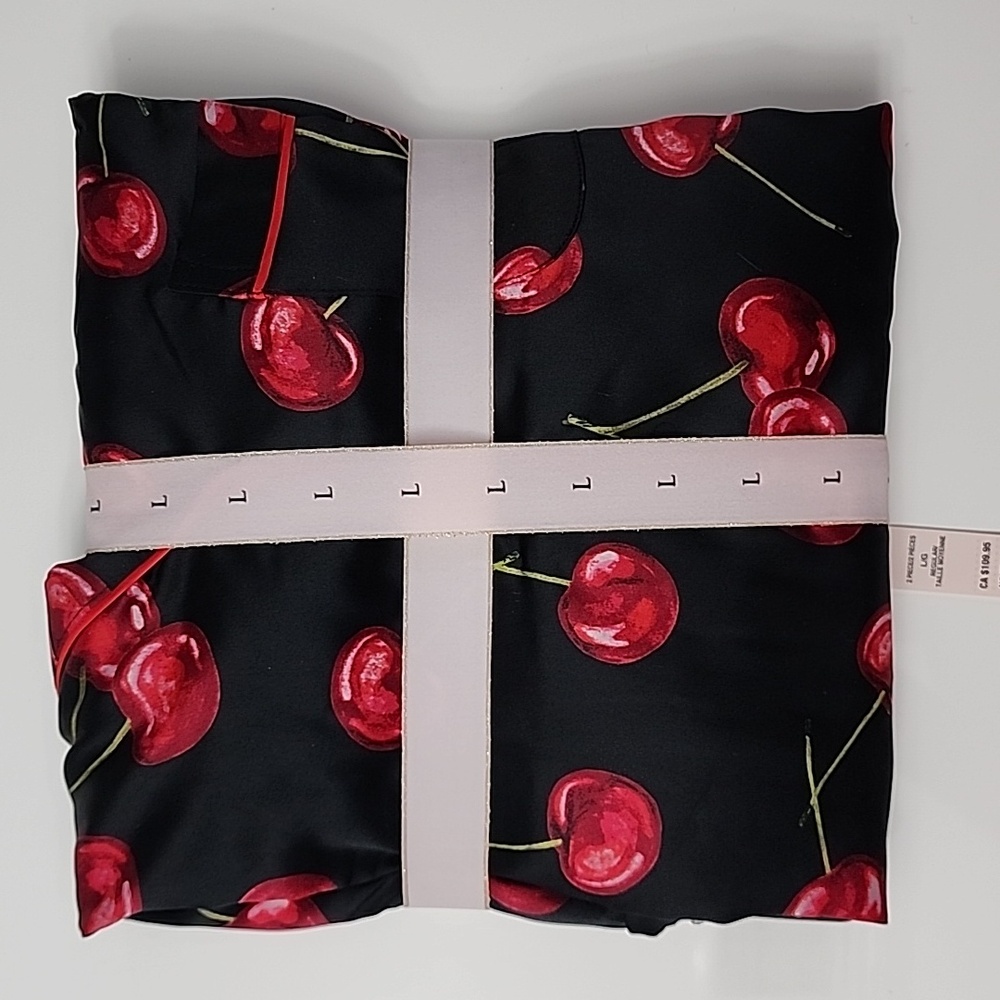 Victoria's Secret Signature Satin Long Pajama Set Cherries Size L Large NWT - Picture 4 of 5